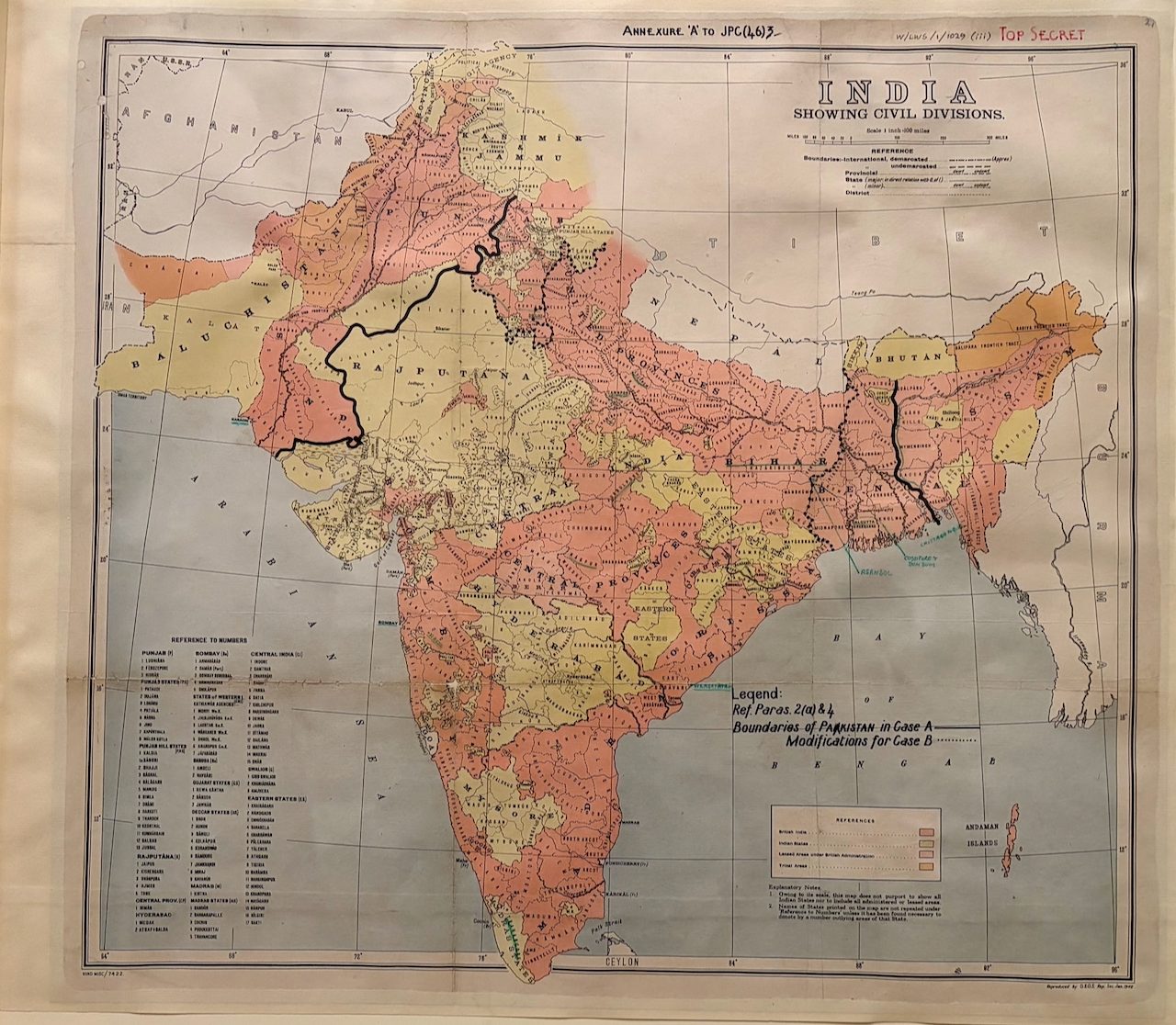 India Showing Civil Divisions — Boundaries of Pakistan (Case A / Case B)