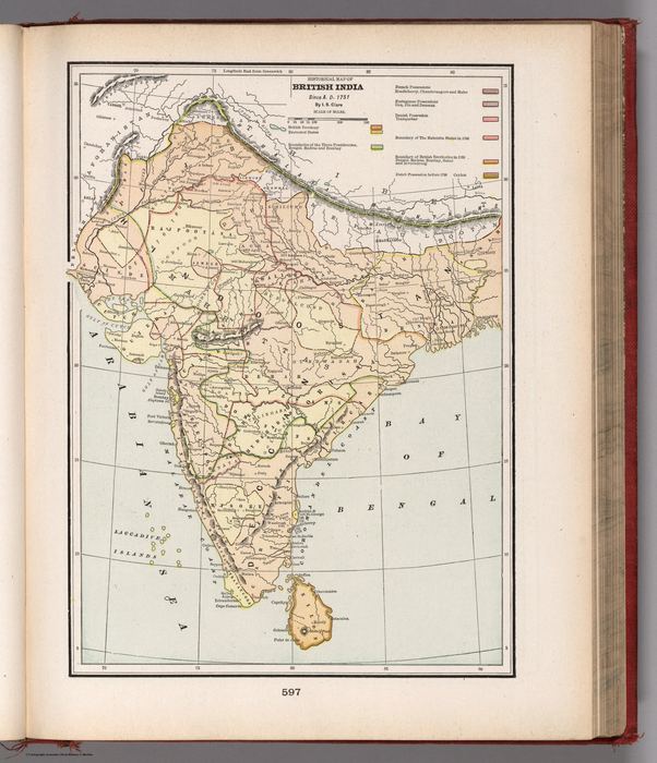 Historical map of British India. Since A.D. 1751
